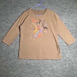 Sabaku Artwear Big Horns Graphic T-Shirt Brown Southwest Long Sleeve Women M/L